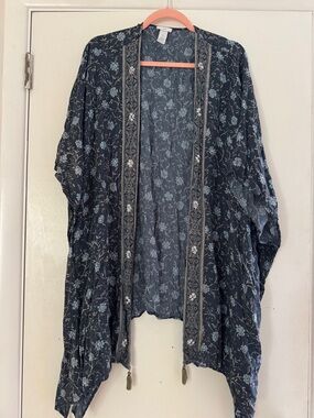 J. Jill Navy and Light Blue Floral Open Cardigan